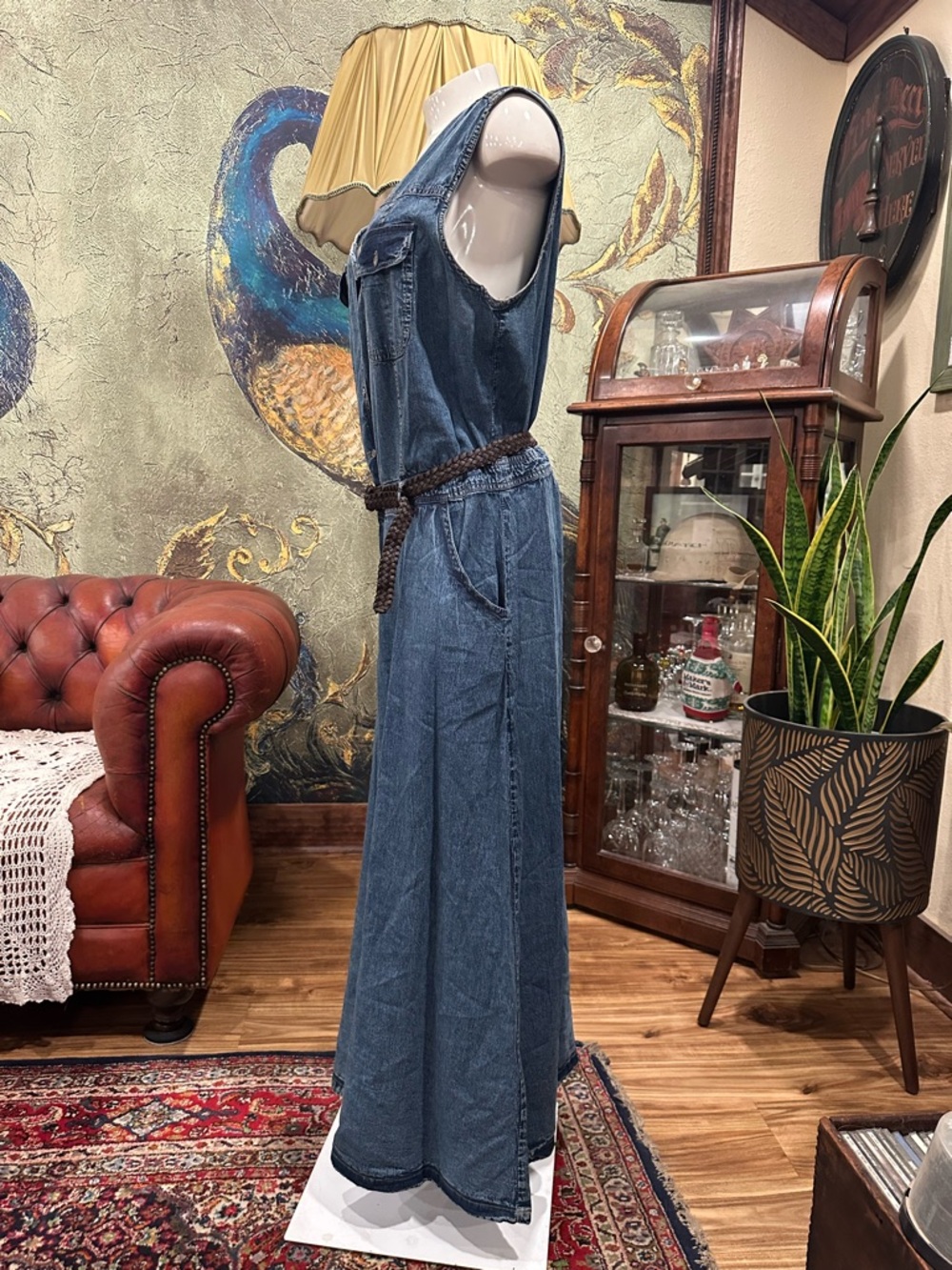 Ashley Stewart Denim Maxi Dress Size 16 NWT Bohemian Western Coastal Cowgirl - Picture 4 of 10